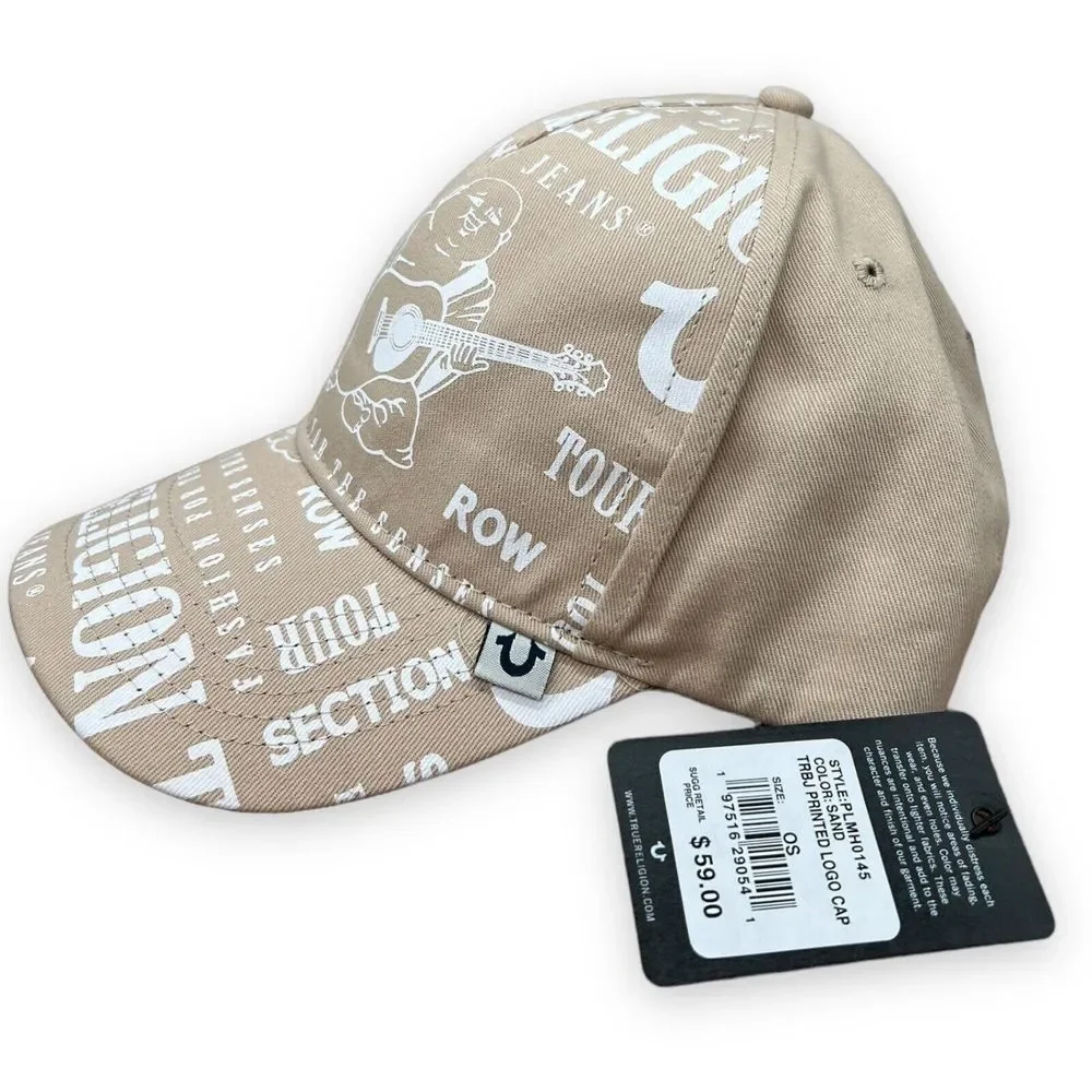 True Religion Buddha Trucker Hat Tan All Over Print‎ Cap Logo Snapback